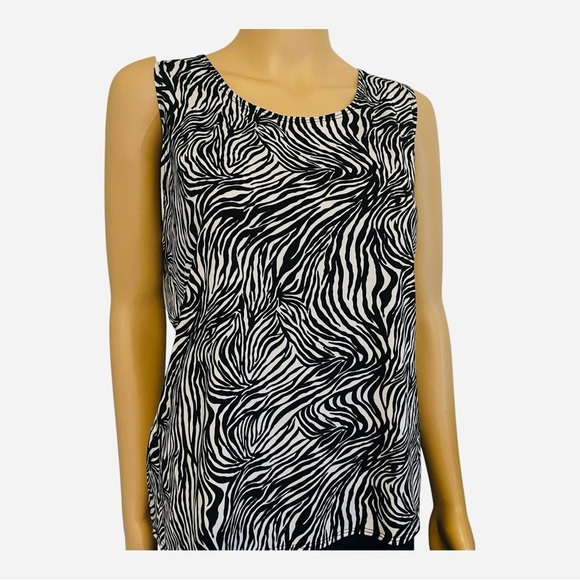 Notations casual/semi-dress top blouse L zebra print whiteblack sleeveless flowy - Picture 2 of 10